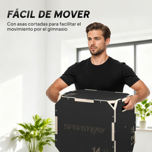 Cajón Pliométrico de Madera 3 en 1, Plataforma de Caja Pliométrica con 3 Alturas Ajustables 41/36/31 cm, Asas, sin Esquinas, Entrenamiento de Salto, Fuerza, para Casa, Gimnasio y Exterior