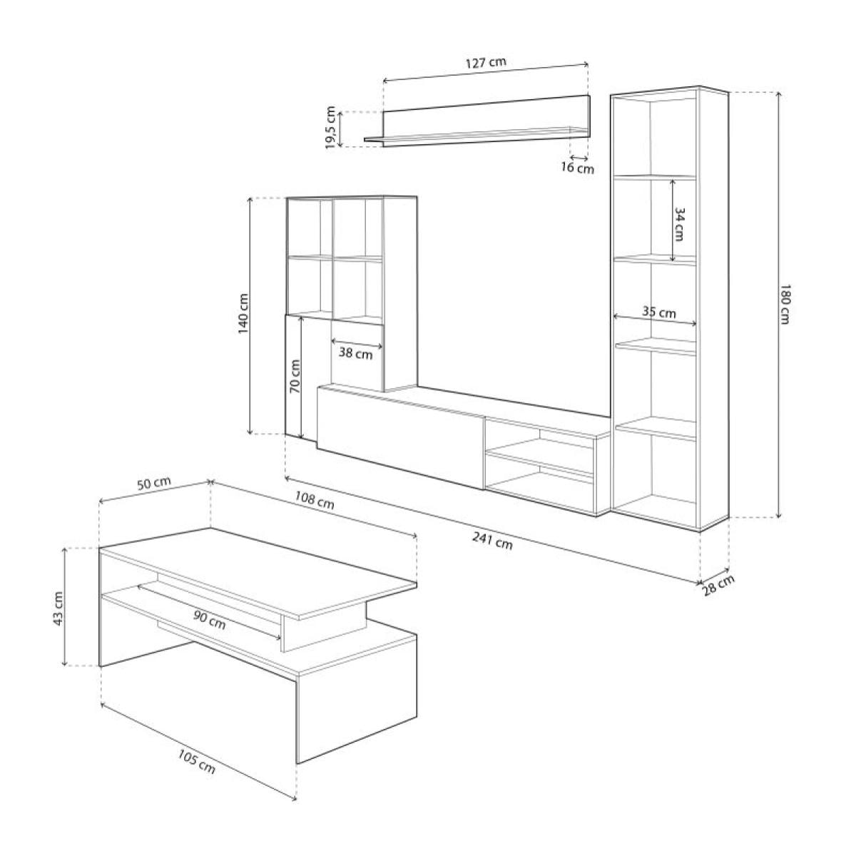 Pack salón con mesa de centro Iris Plus Blanco Artik (Blanco Mate) - Roble Nodi