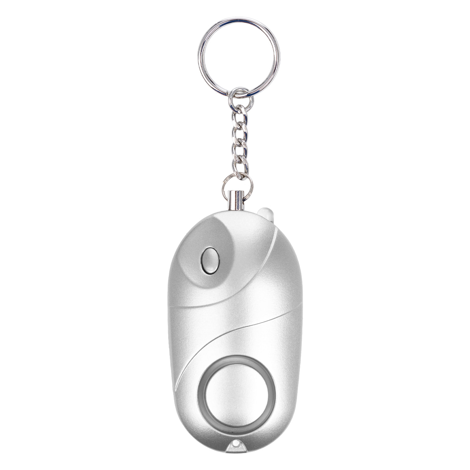 Alarma SOS personal con luz LED brillante y sonido de 130dB. 3x pilas LR44 incluidas y activación rápida por tirón de anilla.