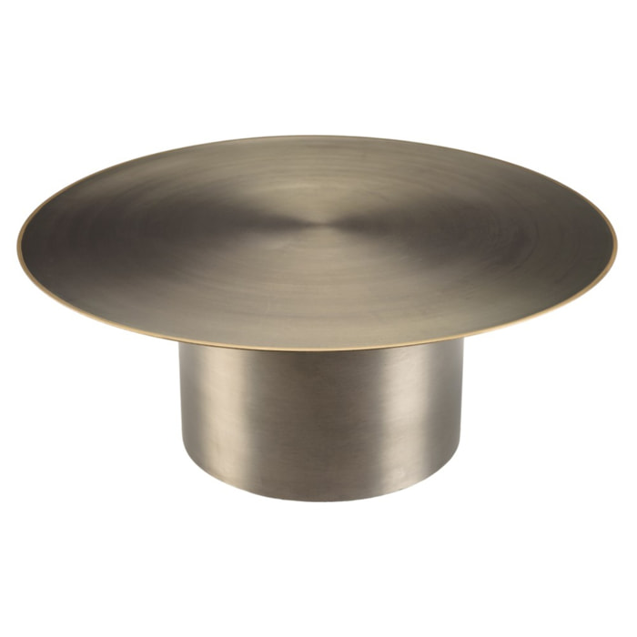 JAMES - Table basse ronde 80x80cm en fer noir et bordure dorée