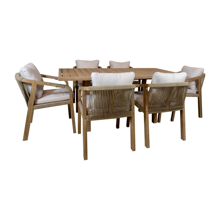 Ensemble de jardin table et chaises en bois d'acacia 6 places SAONA