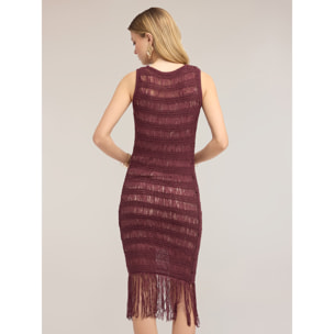Motivi - Vestido tubo de punto macramé con flecos - Violeta
