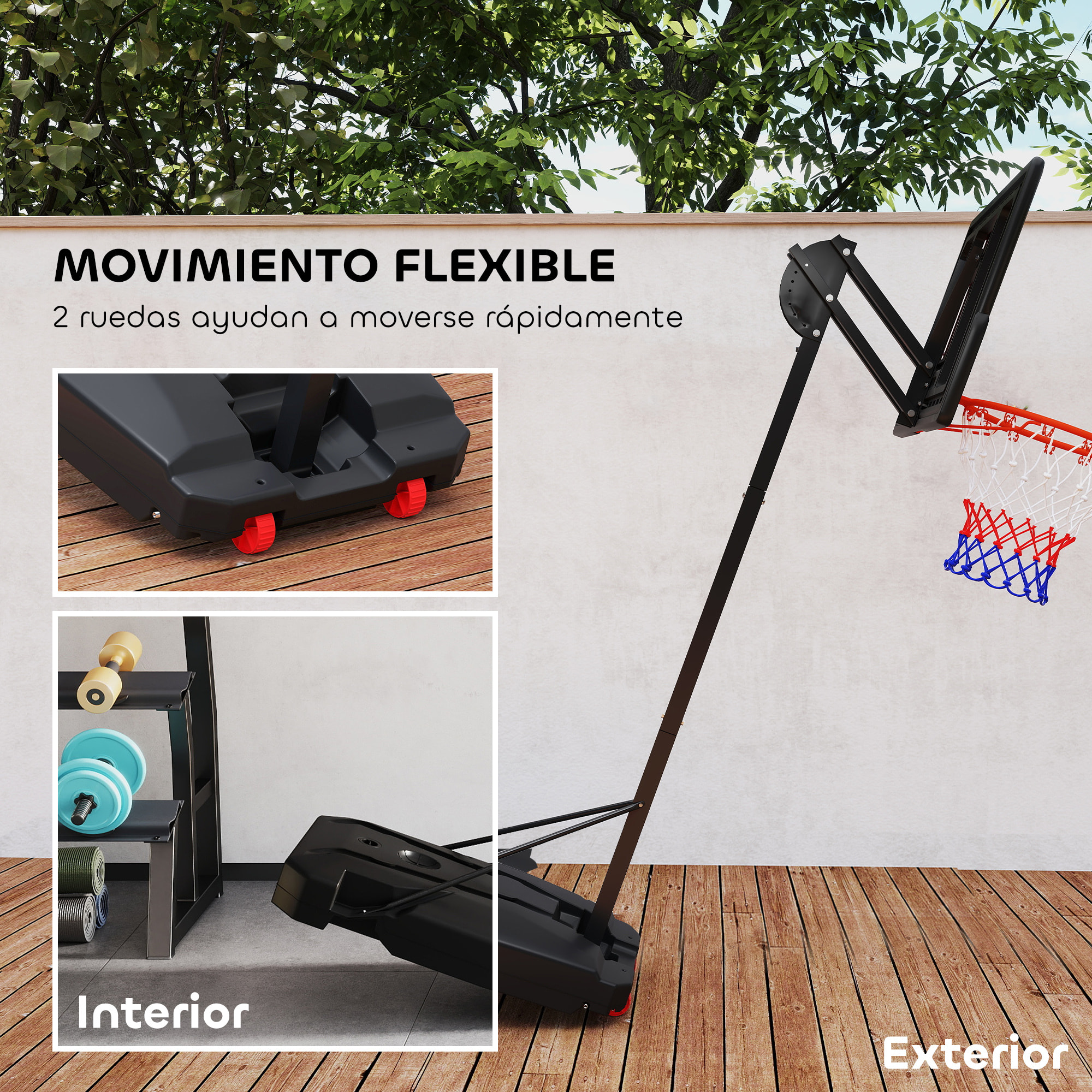 Canasta de Baloncesto Infantil con Altura Ajustable 200-260 cm Canasta de Baloncesto Exterior Portátil con Ruedas Base Rellenable y Bolsa de Peso Rojo y Negro