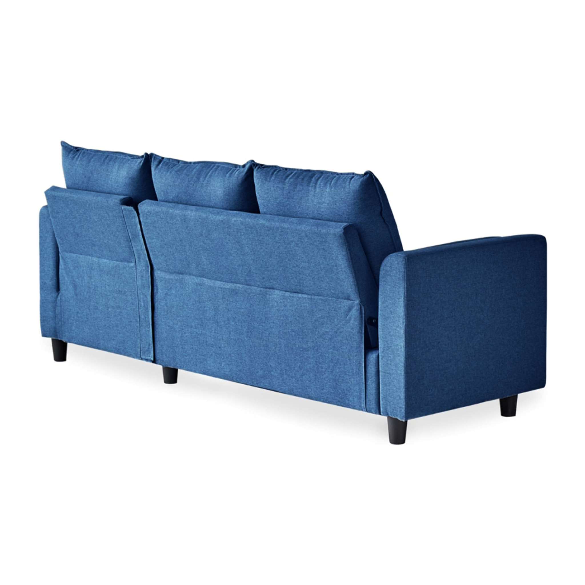 CHARLES - Canapé 3 places en velours avec pouf bleu