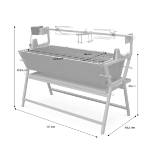 Rôtissoire charbon de bois motorisée inclinable en inox avec tournebroche avec housse MATHURIN AVEC HOUSSE