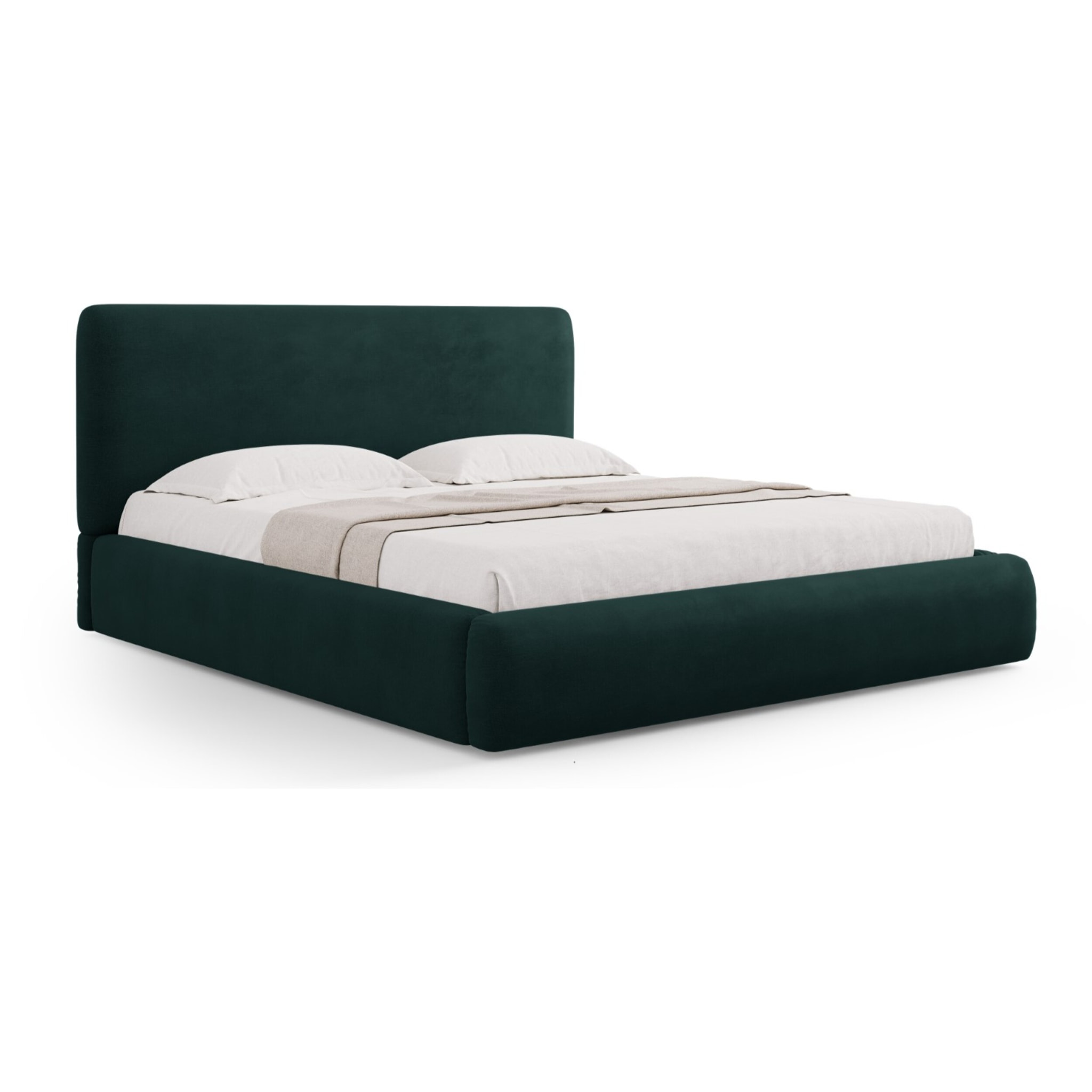 Lit coffre avec tête de lit "Colonel" 200x200cm en chenille vert bouteille