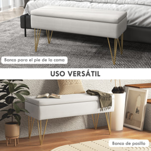 Banco Pie de Cama, Taburete Pie de Cama Tapizado en Lino Sintético con Patas de Acero y Asiento Acolchado, Estilo Moderno, Banco para Dormitorio, Entrada, Pasillo, Crema