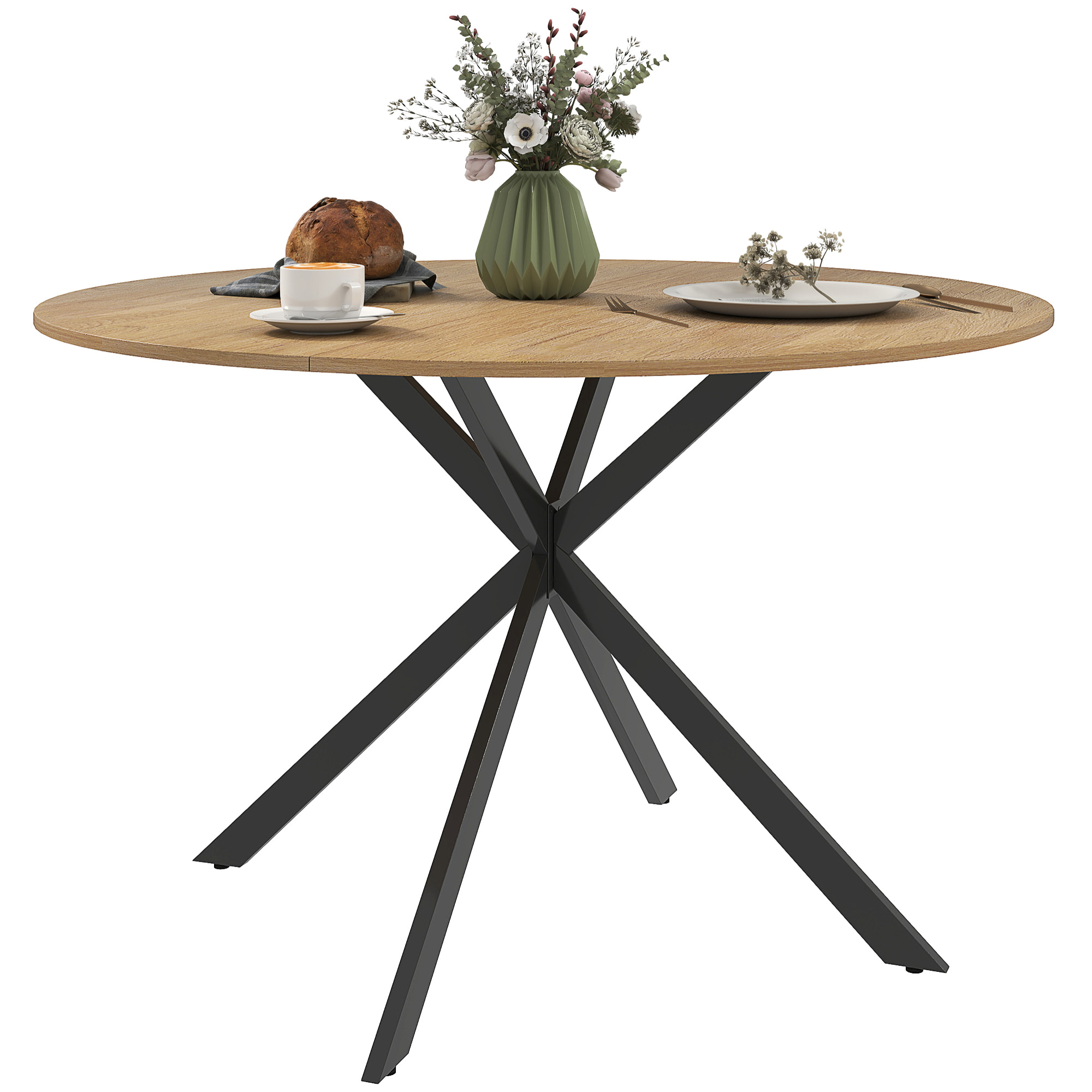 Mesa de Comedor Redonda para 4 Personas Mesa de Cocina Industrial con Estructura de Acero Ø120x75 cm Roble