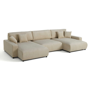 Pivoine - canapé panoramique en U - 7 places - convertible avec coffre - en velours côtelé - Beige