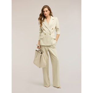 Motivi - Blazer doppiopetto gessato in misto cotone - Bianco