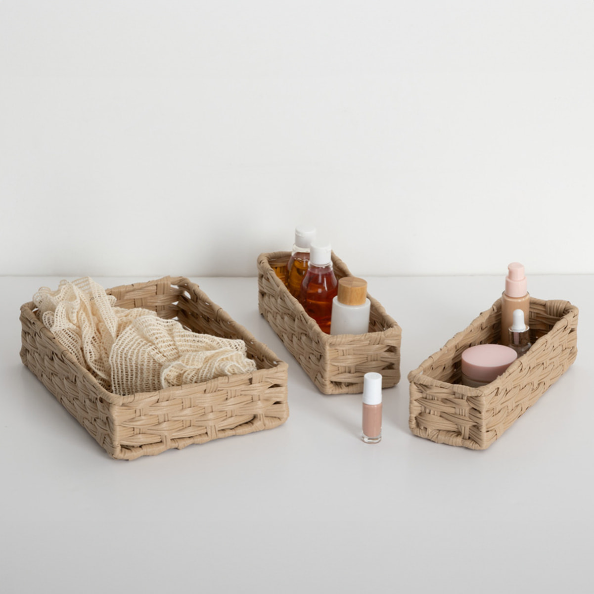 3 paniers "Tresse" beige