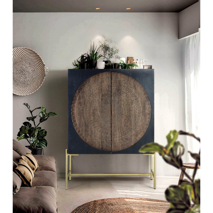Alacena de Madera de Mango 100 Cm Estilo Rústico Étnico