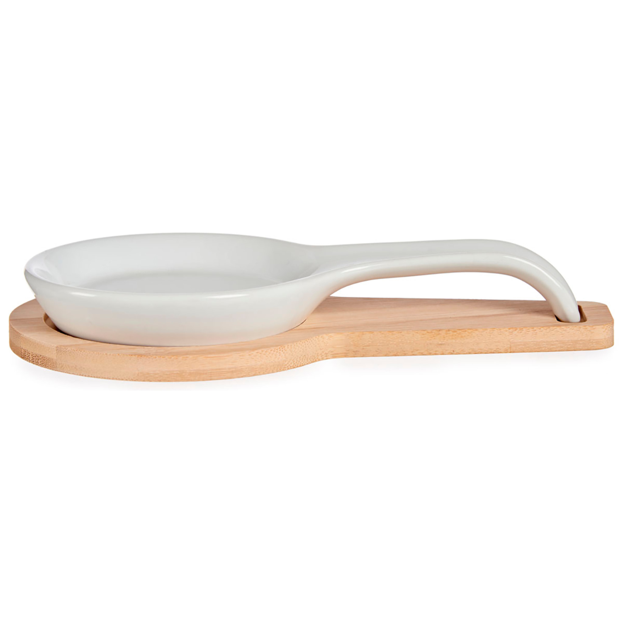 PORTA CUCCHIAIO IN CERAMICA CON BASE IN BAMBU