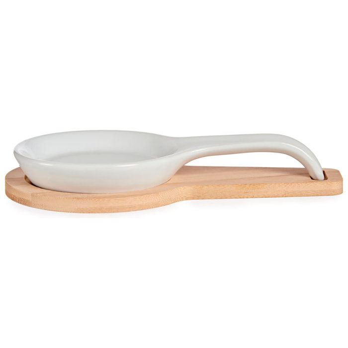 PORTA CUCCHIAIO IN CERAMICA CON BASE IN BAMBU