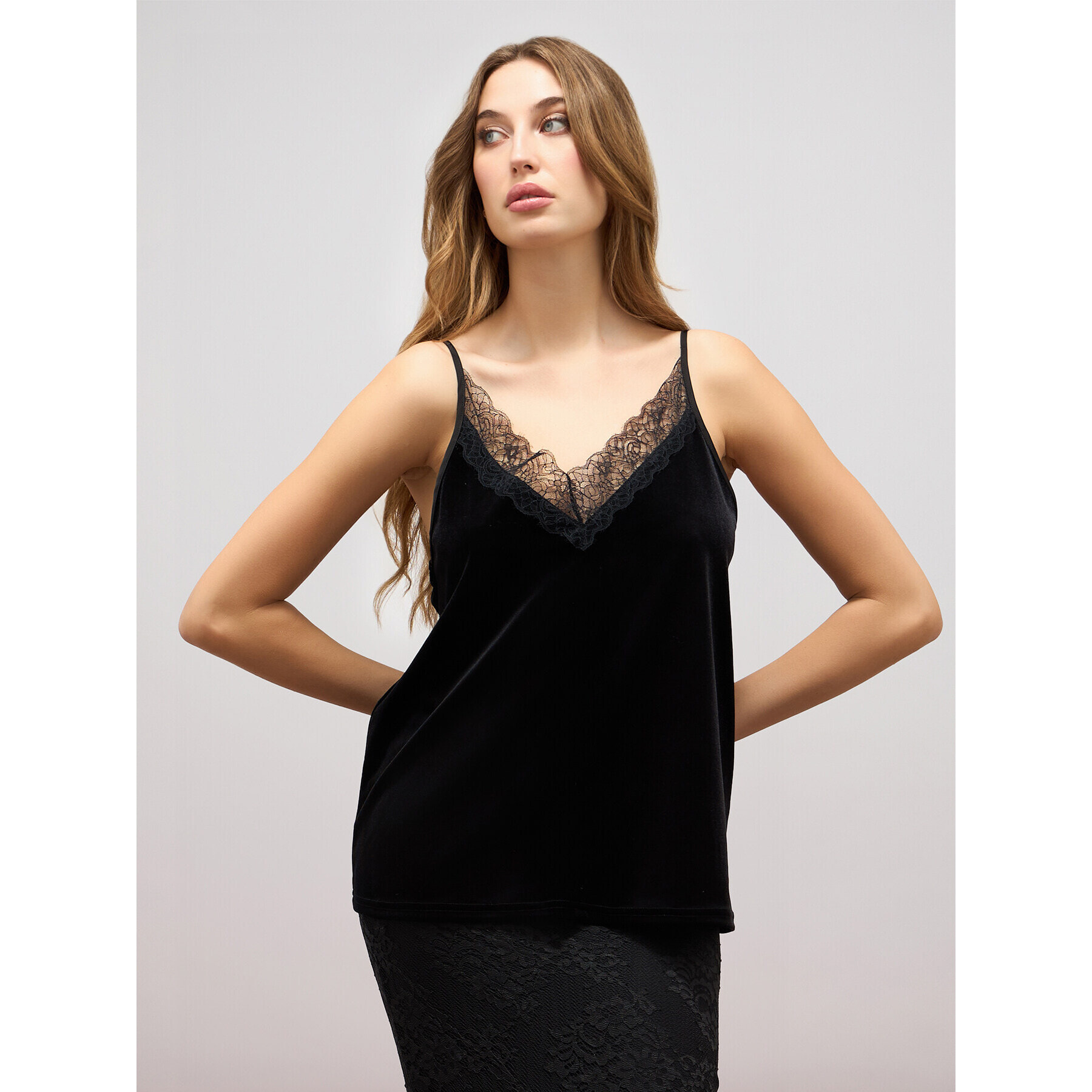 Oltre - Velvet and lace lingerie top - Negro