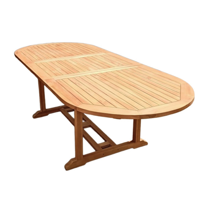 Table de jardin ovale extensible 180 à 240 cm bois de teck massif - TECKIA