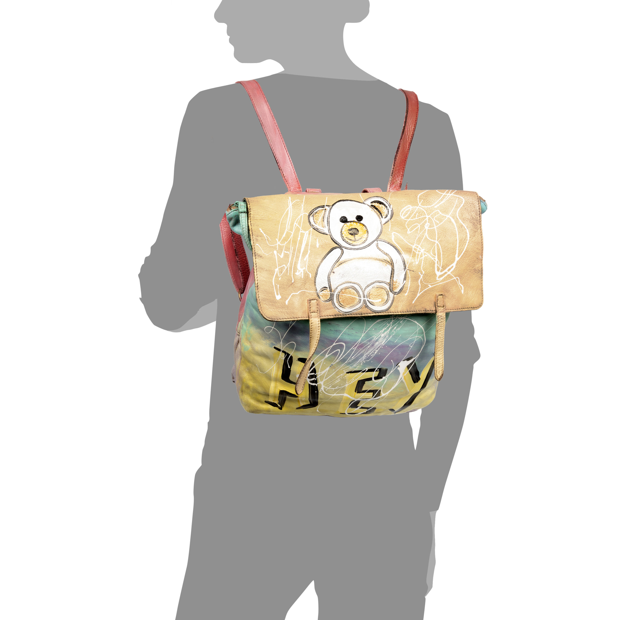 Antillo zaino donna. Pelle autentica finitura Sauvage dipinta a mano