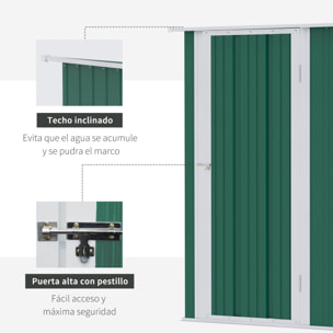 Outsunny Caseta de Jardín 1,07m² 142x84x189cm Acero Galvanizado con Puerta Verde