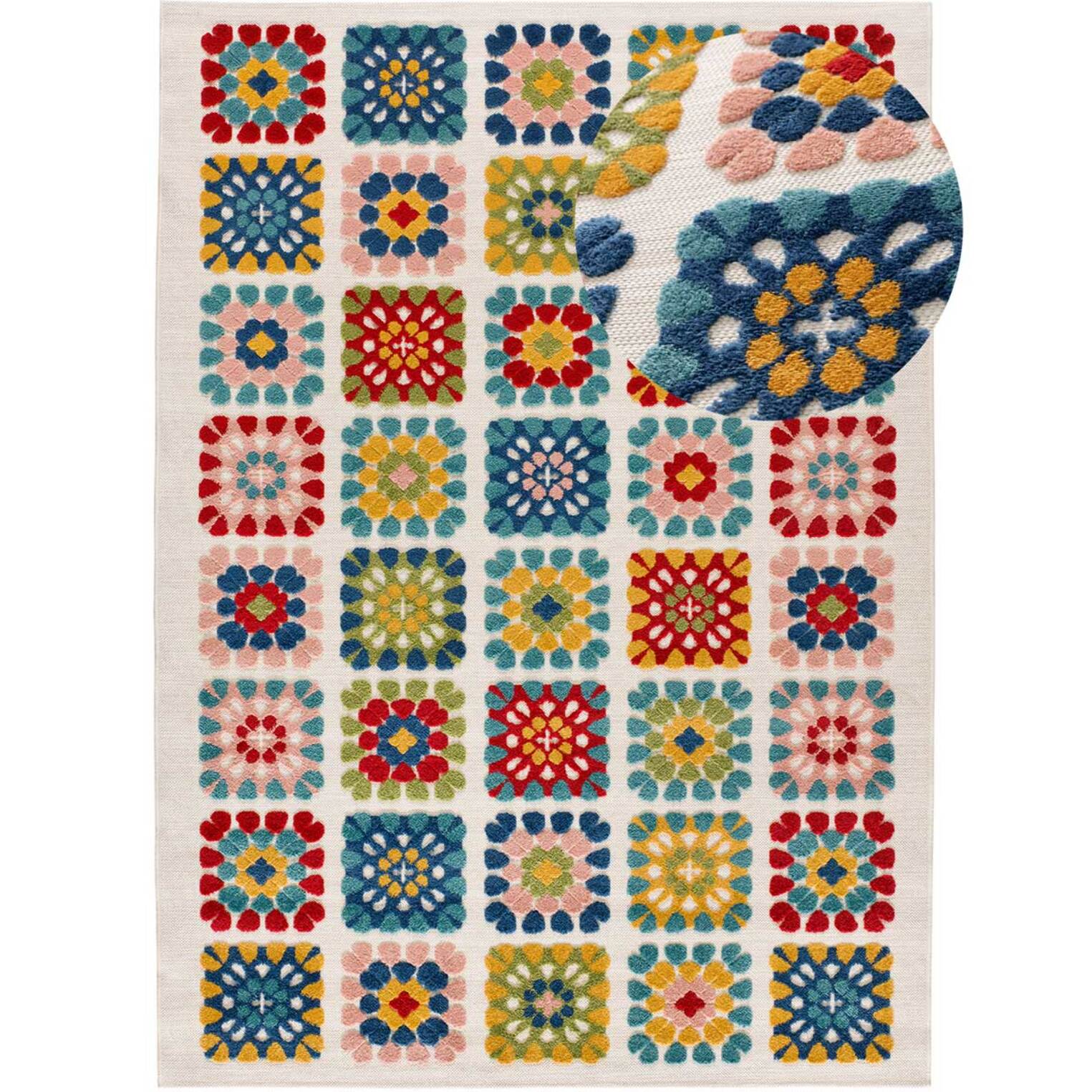 MILA Alfombra geomÃ©trica con relieve de exterior-interior multicolor, varias medidas disponibles.