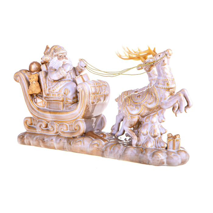 Babbo Natale Su Slitta Con Renne. Altezza 44,5 Cm - Pezzi 1 - 44,5X23X12cm - Colore: Bianco - Bianchi Dino - Articoli Natalizi