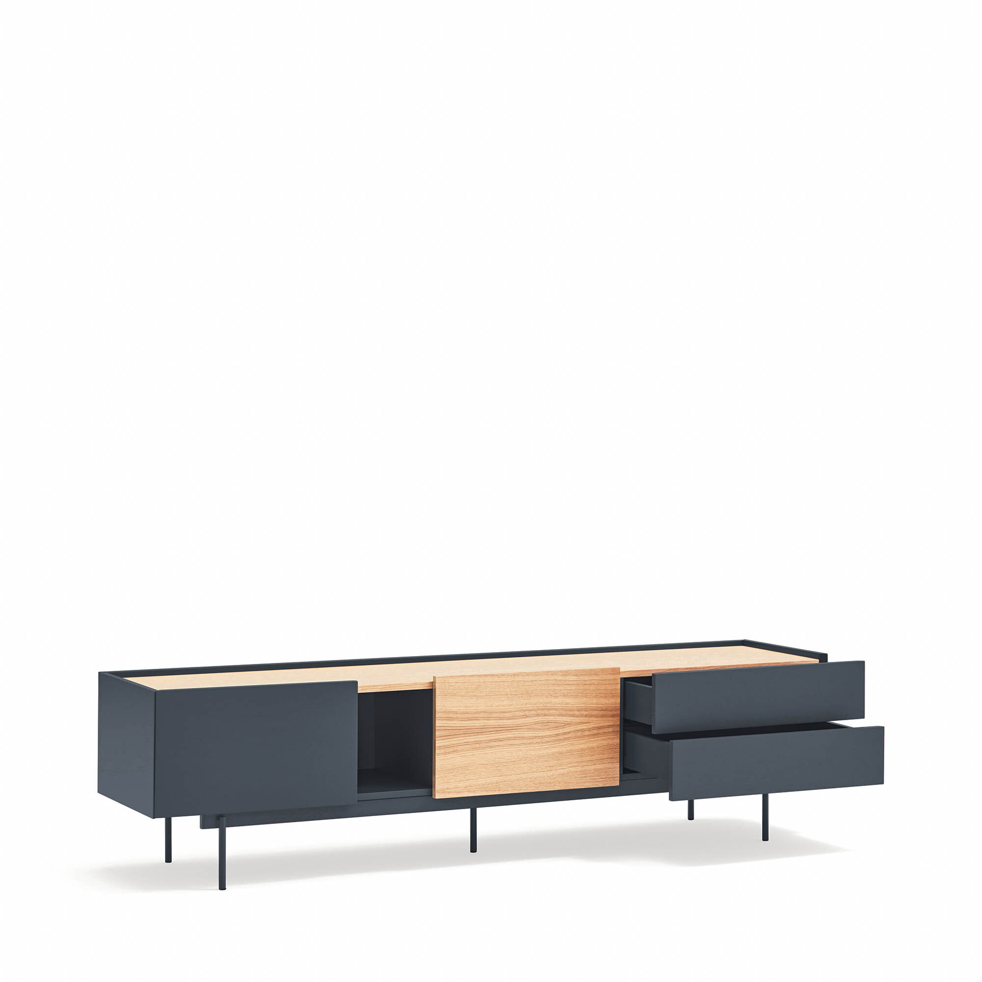 Mueble de televisión Otto 2 puertas y 2 cajones gris antracita y roble