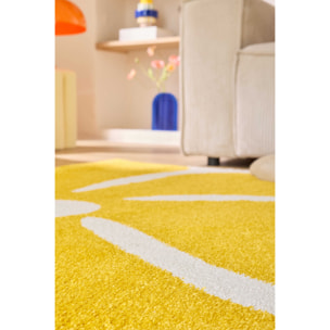 GROOVY - Tapis rétro coloré à motif fleur - Confortable et moelleux - Jaune