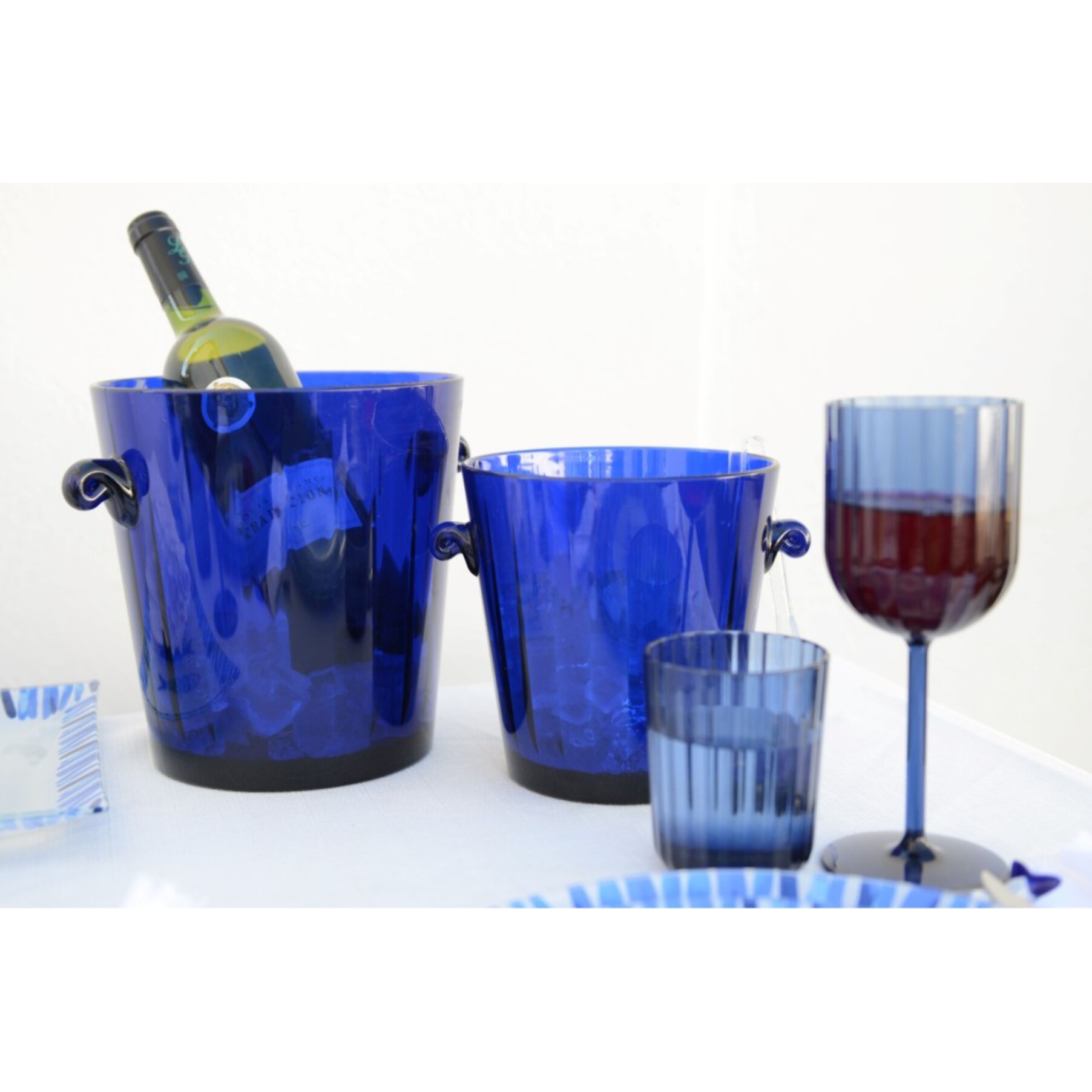 Seau à glaçons bleu fonce avec pince 16.6x16.6x17cm