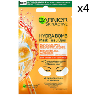 4x Maschera Contorno Occhi Anti-Fatica SkinActive Hydra Bomb con Succo d'Arancia e Acido Ialuronico Vegan