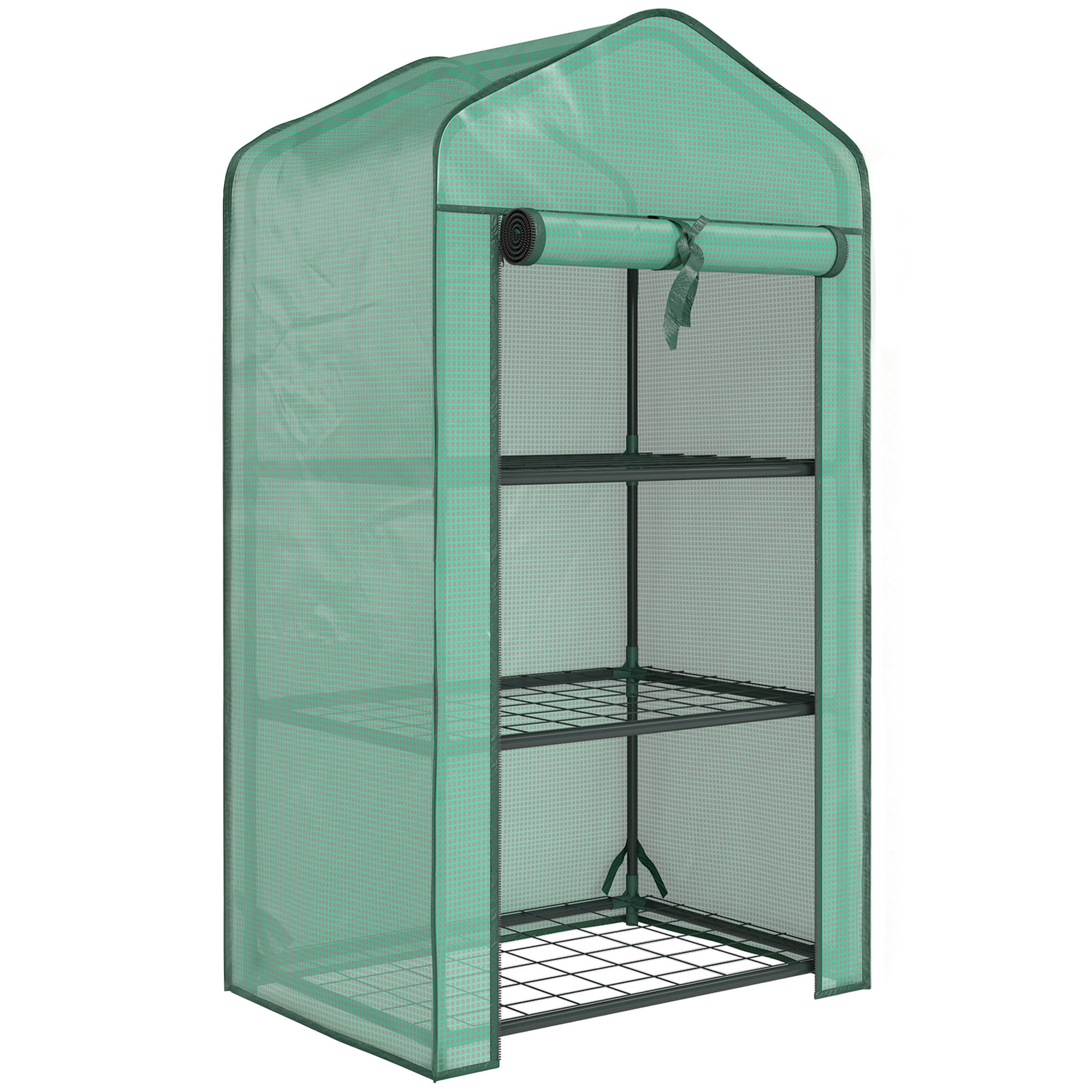 Serre de jardin balcon 3 niveaux métal thermolaqué vert PE vert