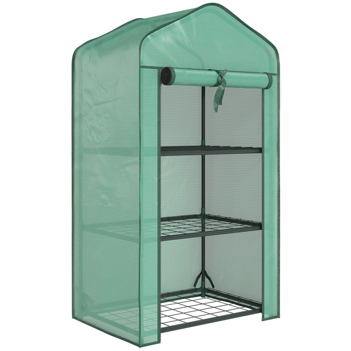 Serre de jardin balcon 3 niveaux métal thermolaqué vert PE vert