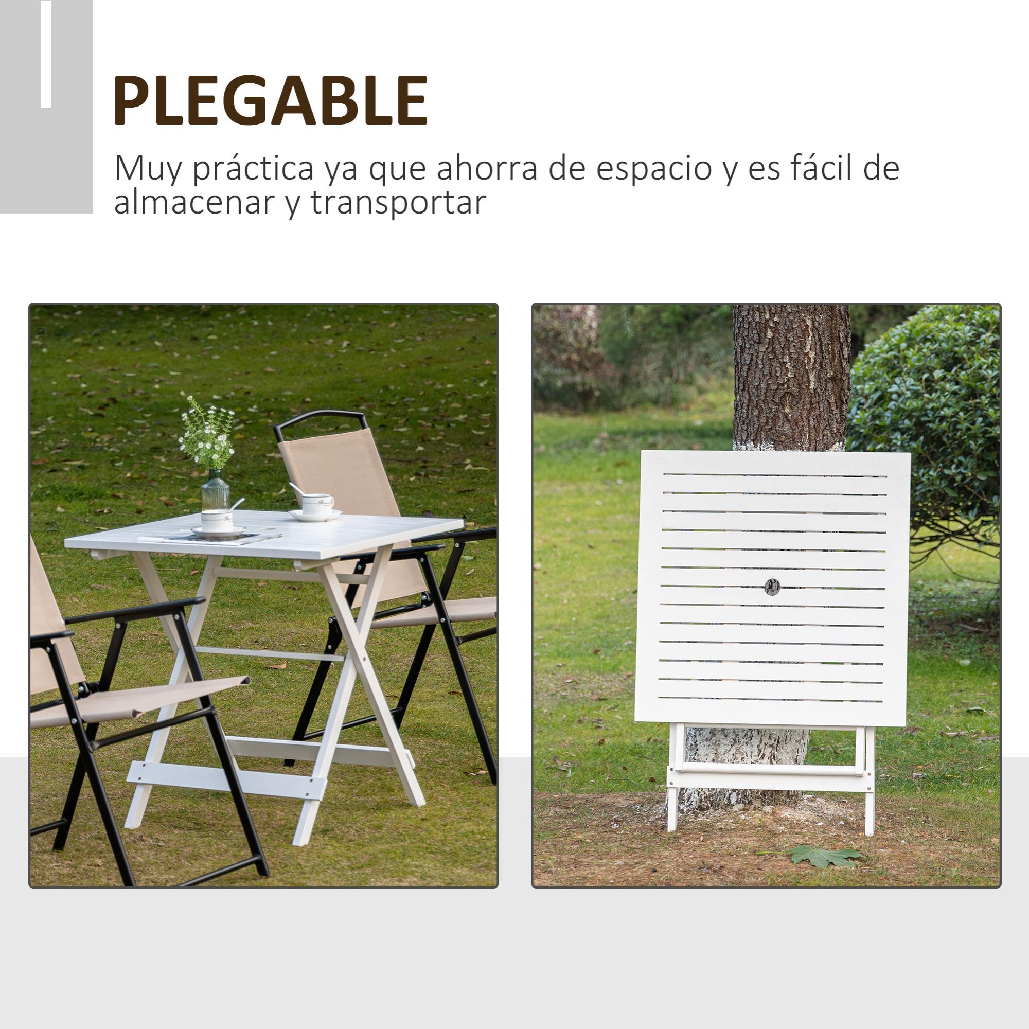 Outsunny Mesa de Jardín Plegable de Madera con Agujero para Sombrilla 70x70x70cm