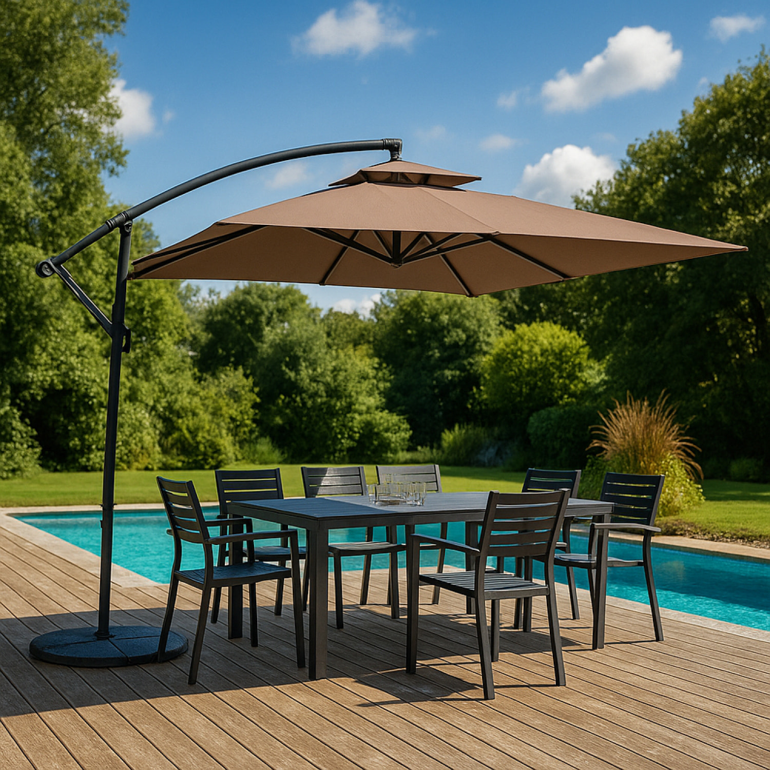 Parasol déporté rond chocolat CORTO
