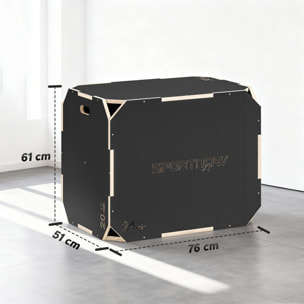 Cajón Pliométrico de Madera 3 en 1, Plataforma de Caja Pliométrica con 3 Alturas Ajustables 76/61/51 cm, Asas, sin Esquinas, Entrenamiento de Salto, Fuerza, para Casa, Gimnasio y Exterior