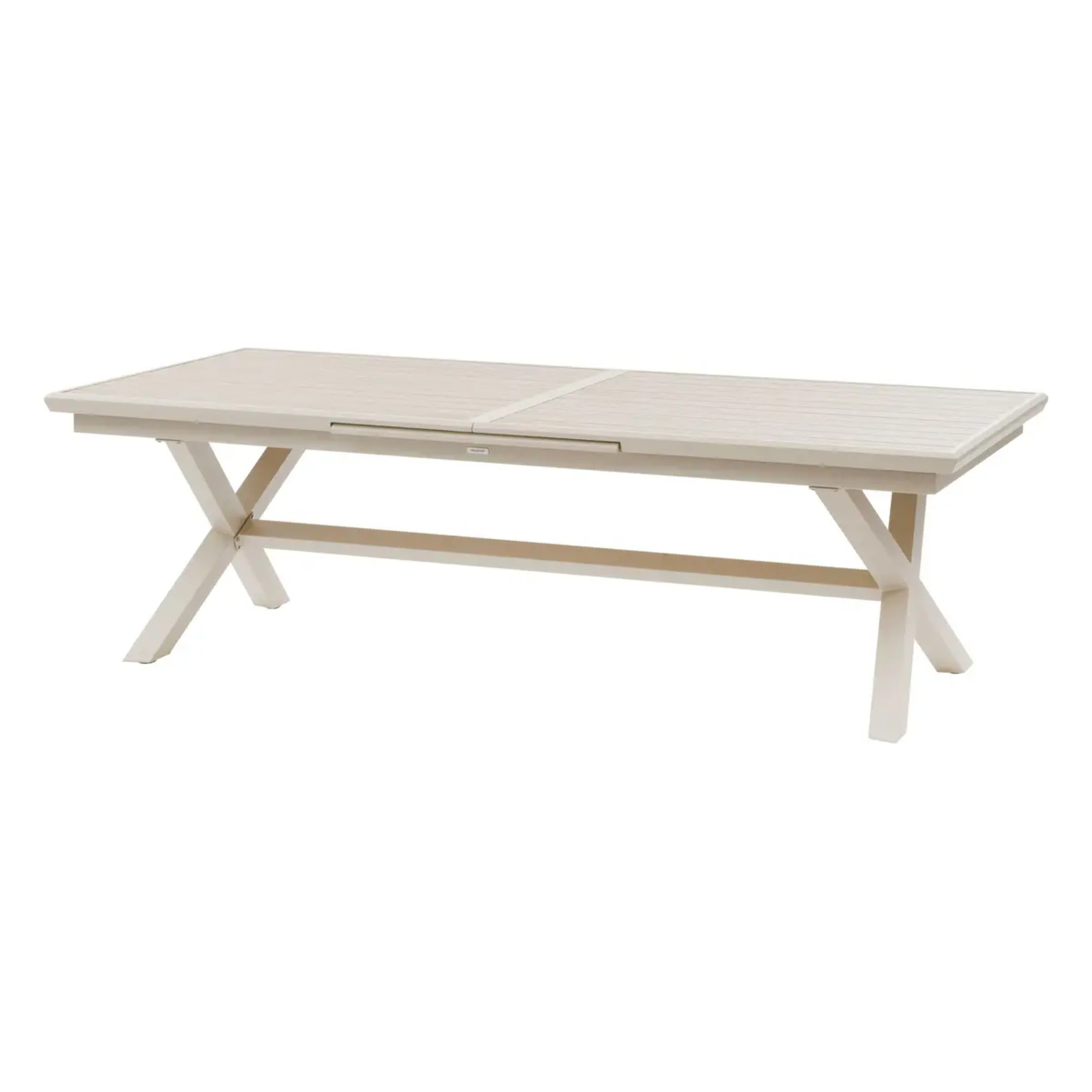 Table de jardin extensible "Axiome" effet bois lin & argile 12 places en aluminium