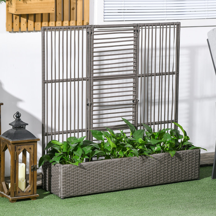 Jardinière avec treillis haut dim. 103L x 29l x 103H cm résine tressée PE aspect rotin gris