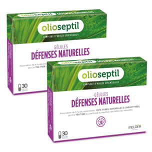 OLIOSEPTIL - Gélules Défenses Naturelles - Association de 6 Huiles Essentielles Pures et Chémotypées en Gélules Végétales L-Vcaps - Dès 15 Ans - Stimule les Défense Naturelles - Lot de 2 produits