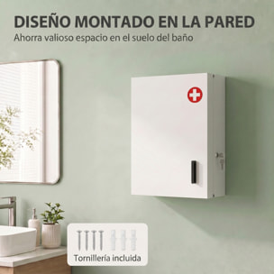 Botiquín de Pared de Primeros Auxilios, Botiquín de Medicinas con 6 Compartimentos, Cerradura y 2 Llaves, para Baño, Cocina, Recibidor, 40x18x60 cm, Blanco