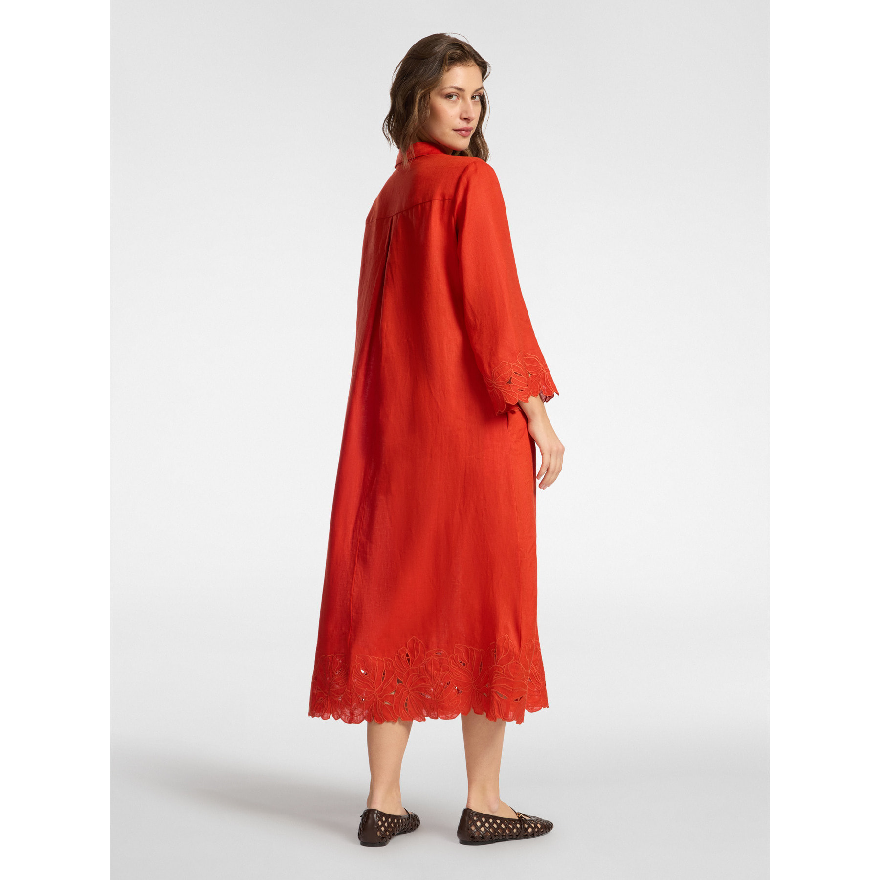 Elena Mirò - Vestido de lino con encaje - Naranja sol