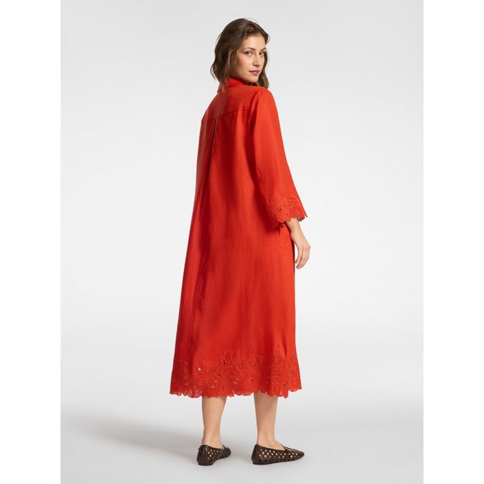 Elena Mirò - Vestido de lino con encaje - Naranja sol
