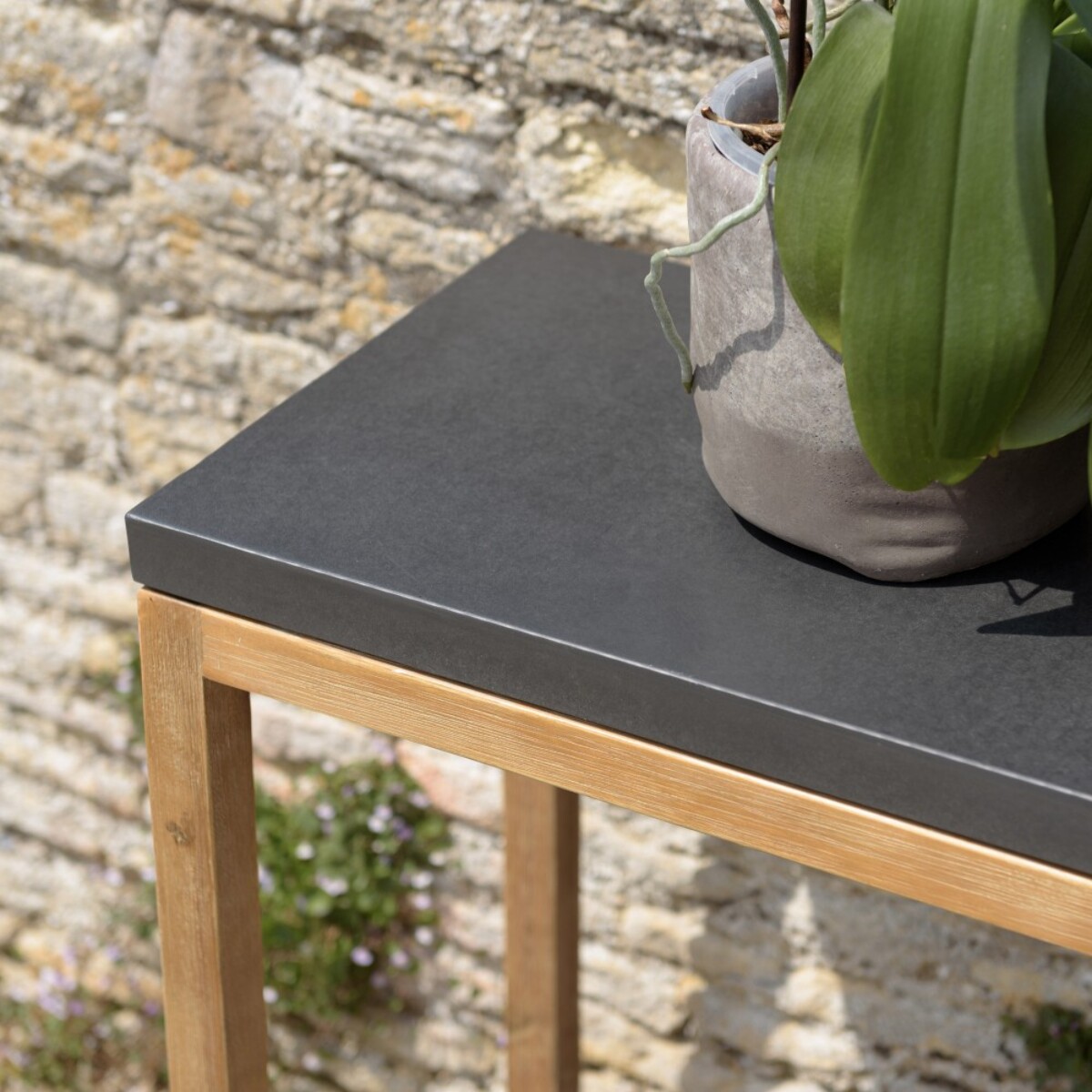 HECTOR - Console rect. GM double plateau effet béton foncé et acacia