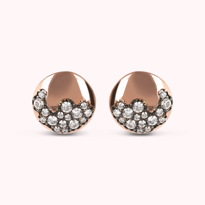 Orecchini a Bottone con Pavé in Cubic Zirconia Bianche