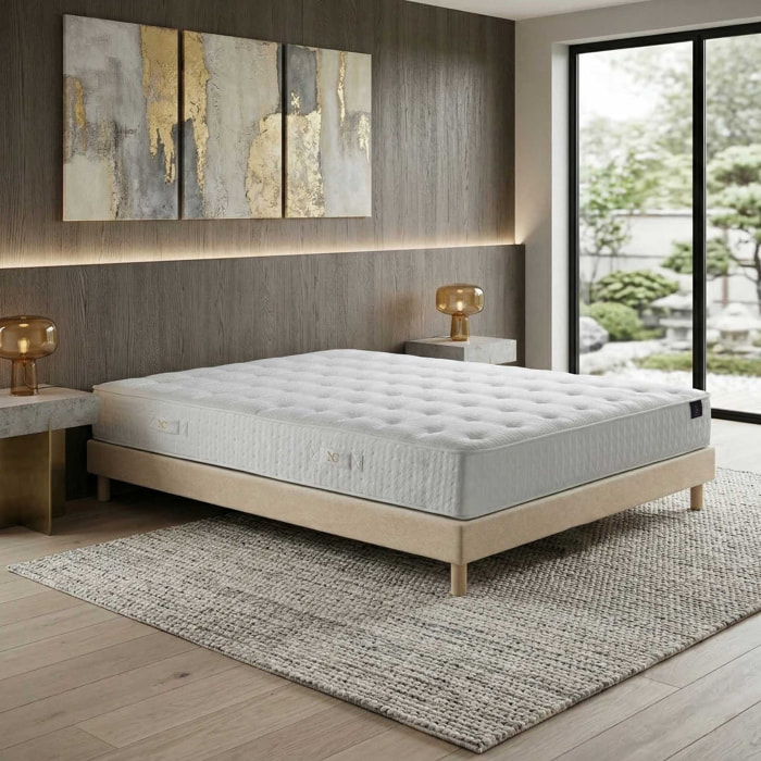 Ensemble matelas ressorts ensachés HÉCATE 2, H26 cm, sommier beige