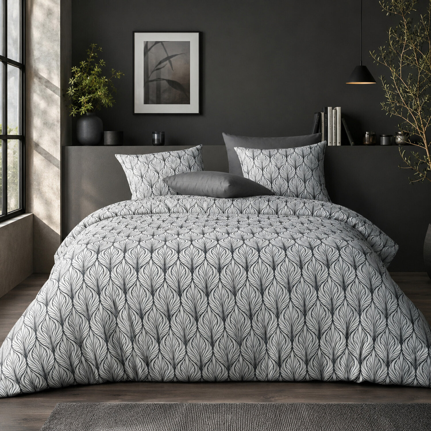 Parure de couette 3pcs 100% microfibre motif - blanc et gris