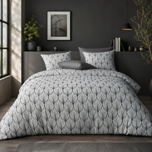 Parure de couette 3pcs 100% microfibre motif - blanc et gris