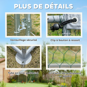 Enclos poulailler chenil 10,2 m² - parc grillagé dim. 3L x 3,4l x 1,9H m - espace couvert - acier galvanisé