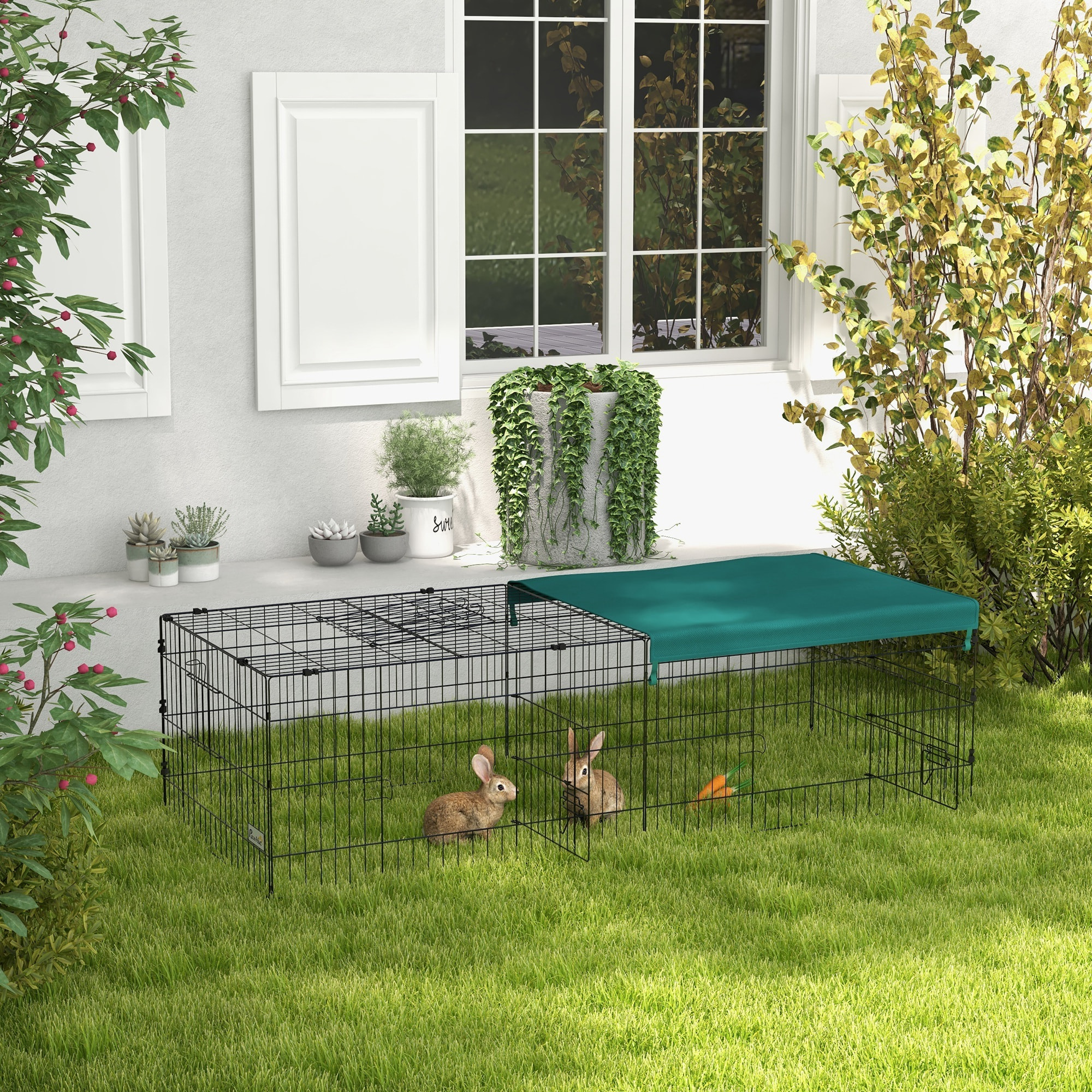 Parc enclos modulable acier avec bache pour lapins rongeurs petits animaux intérieur extérieur 185L x 75l x 50H cm vert