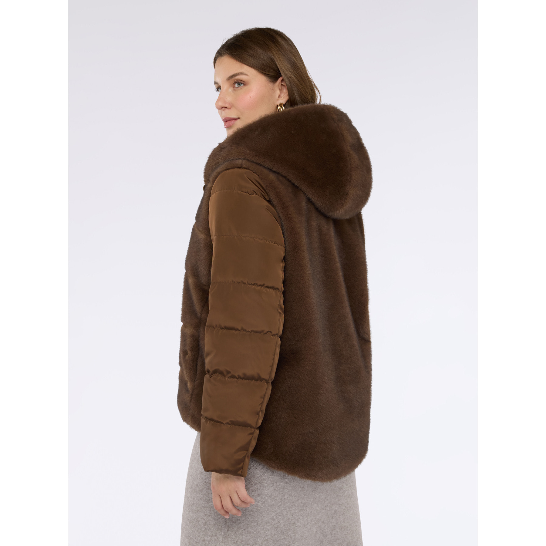 Fiorella Rubino - Giacca bimaterica con cappuccio - Marrone