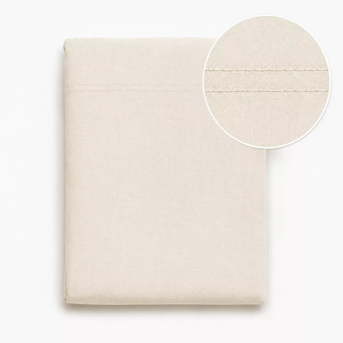 Drap plat gaze de coton lavé uni beige Malia lin
