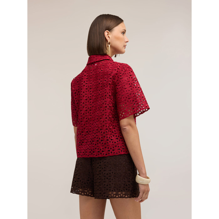 Motivi - Camisa boxy de encaje macramé - Rojo