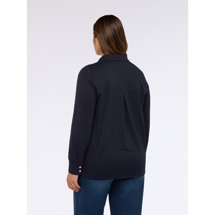 Fiorella Rubino - Camicia in jersey lurex con bottoni - Blu